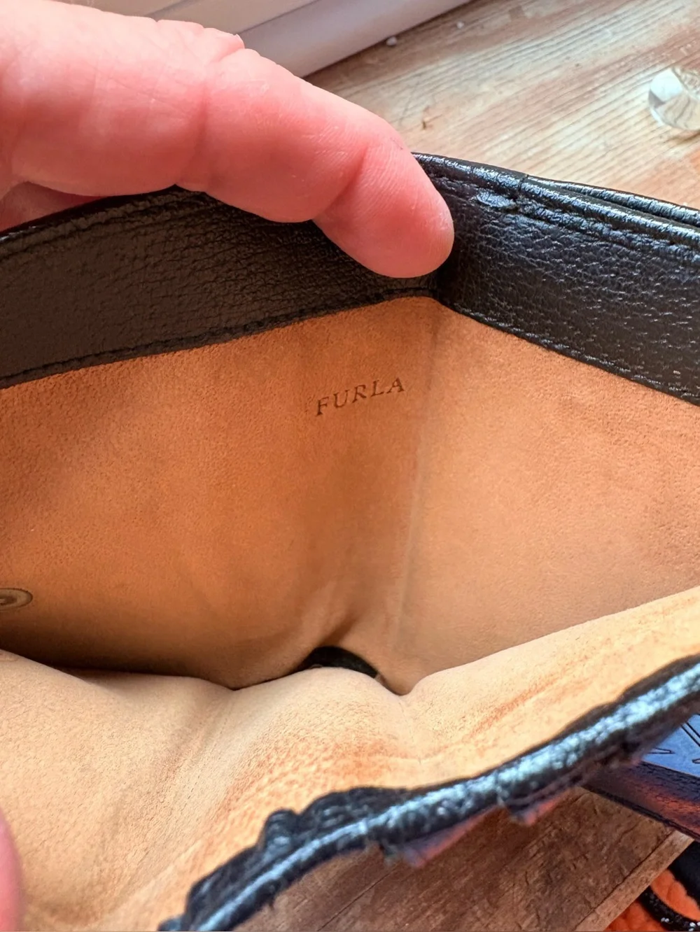 Vintage Furla Black Leather Compact Wallet Italy